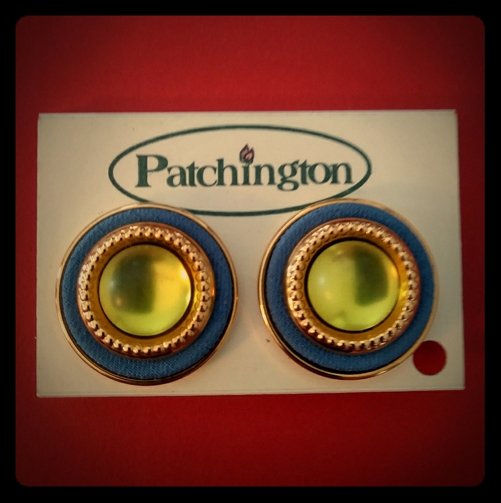 Vintage Clip Gold, Blue and Green Earrings A2